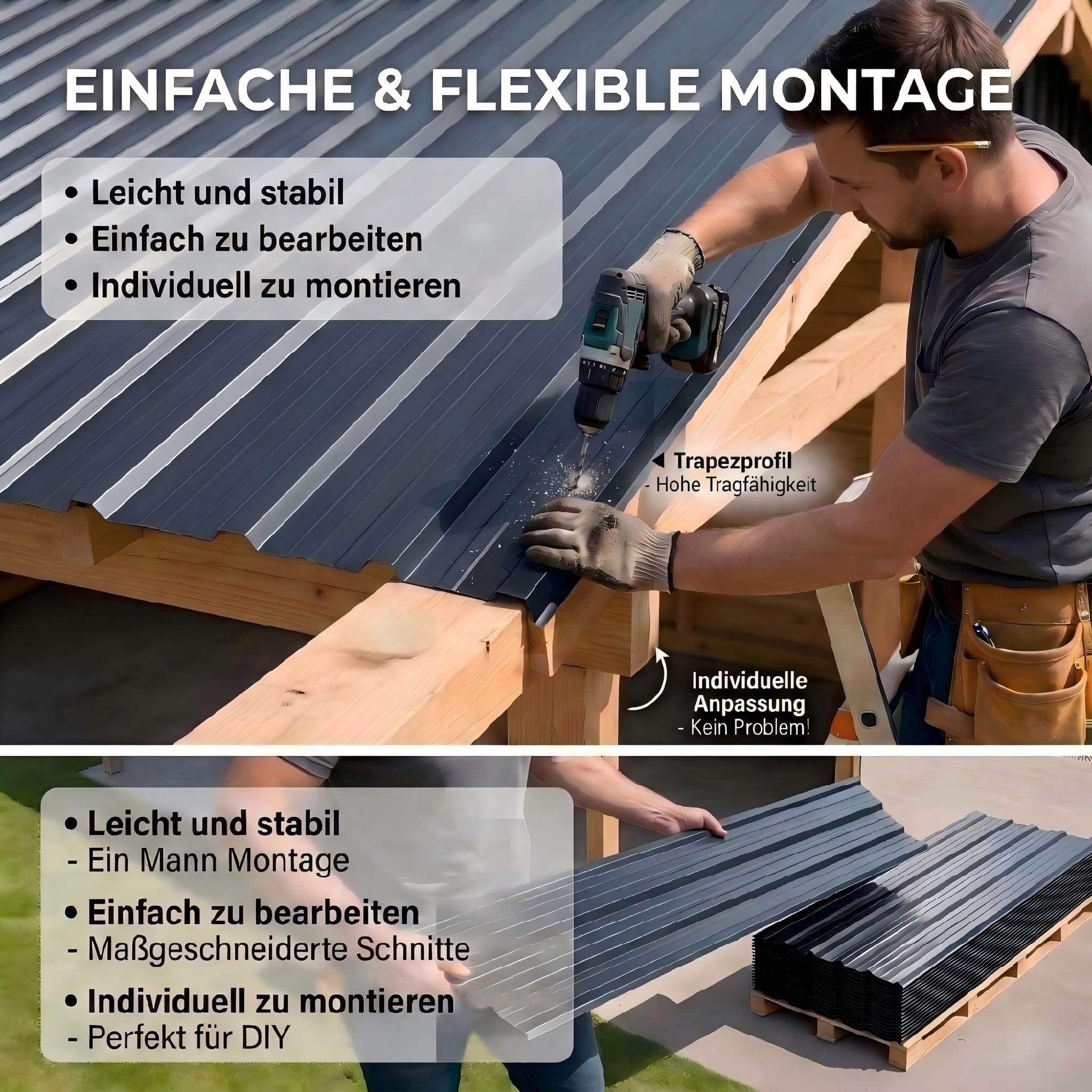 Profilblech Trapezblech Dachblech Dachplatten verzinktes Stahlblech 0,25 mm 110x46 cm 7 m² Schwarz