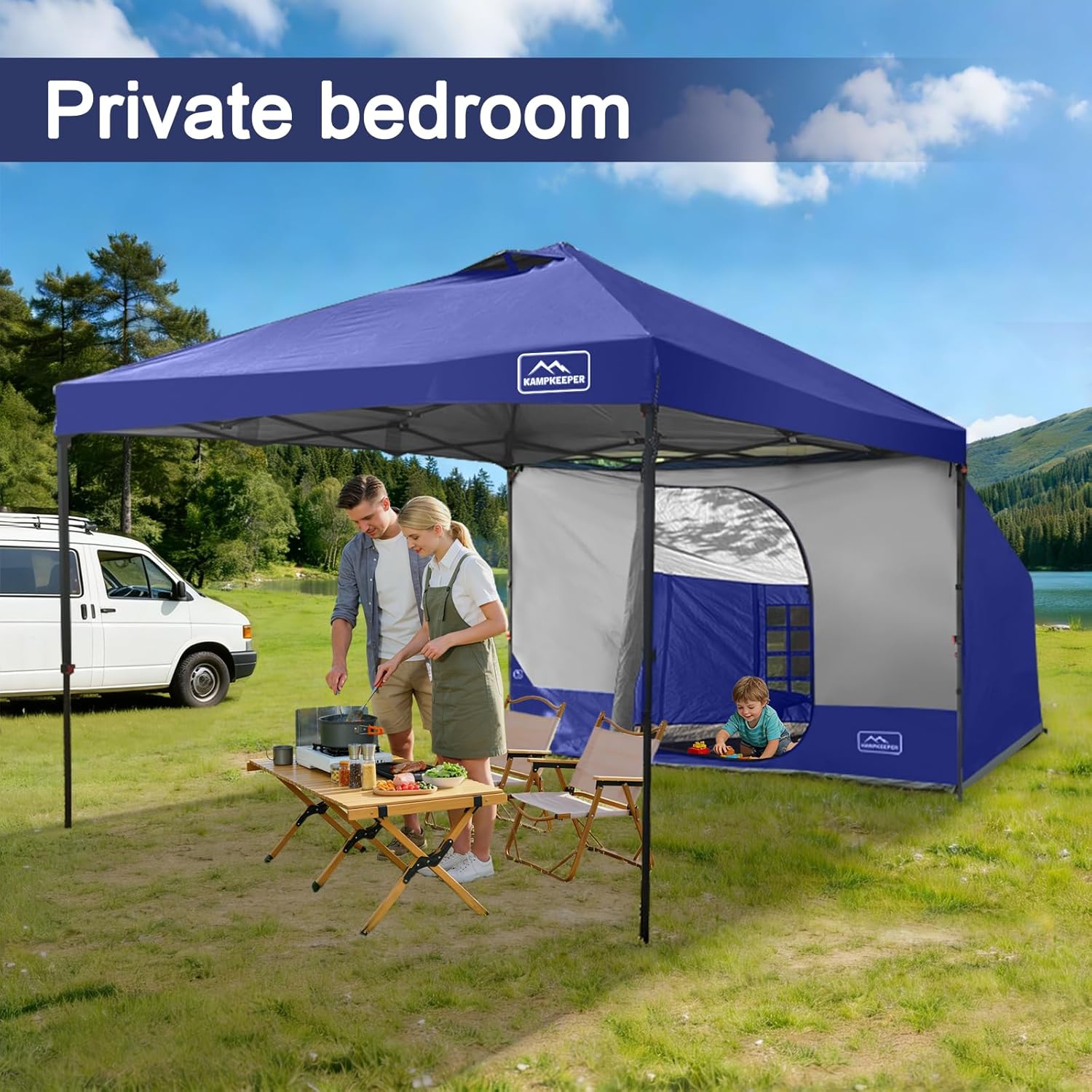 KAMPKEEPER Canopy Side Tent, Camping Canopy Tent for 10x10 Pop Up Canopies, Cube Tents, Gazebo Room Compatible with 10' Wide Canopies(Canopy Not Included)