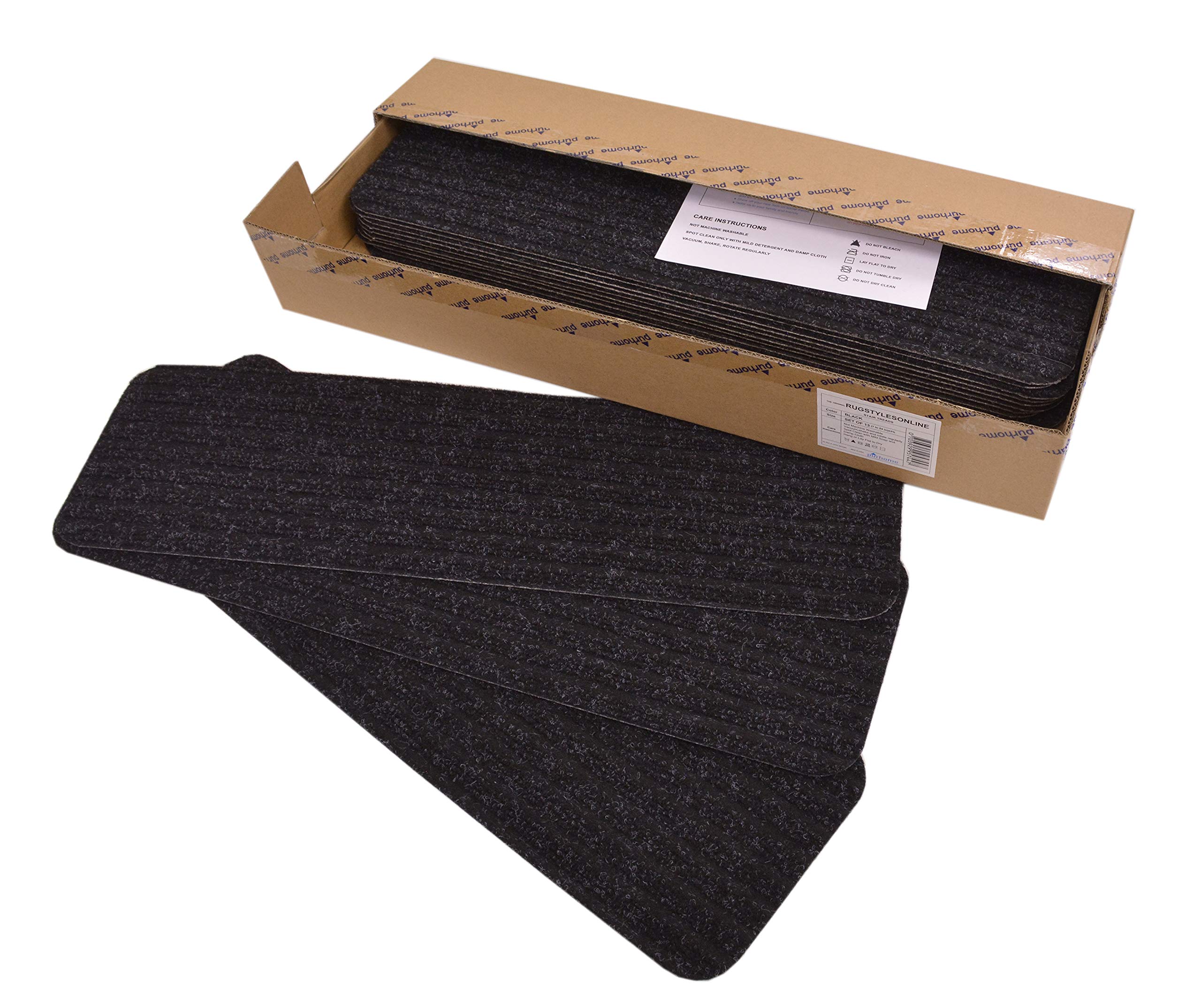 Stair Treads Collection Indoor Skid Slip Resistant Carpet Stair Tread Treads (7 inch x 24 inch) (Black, Set of 13)