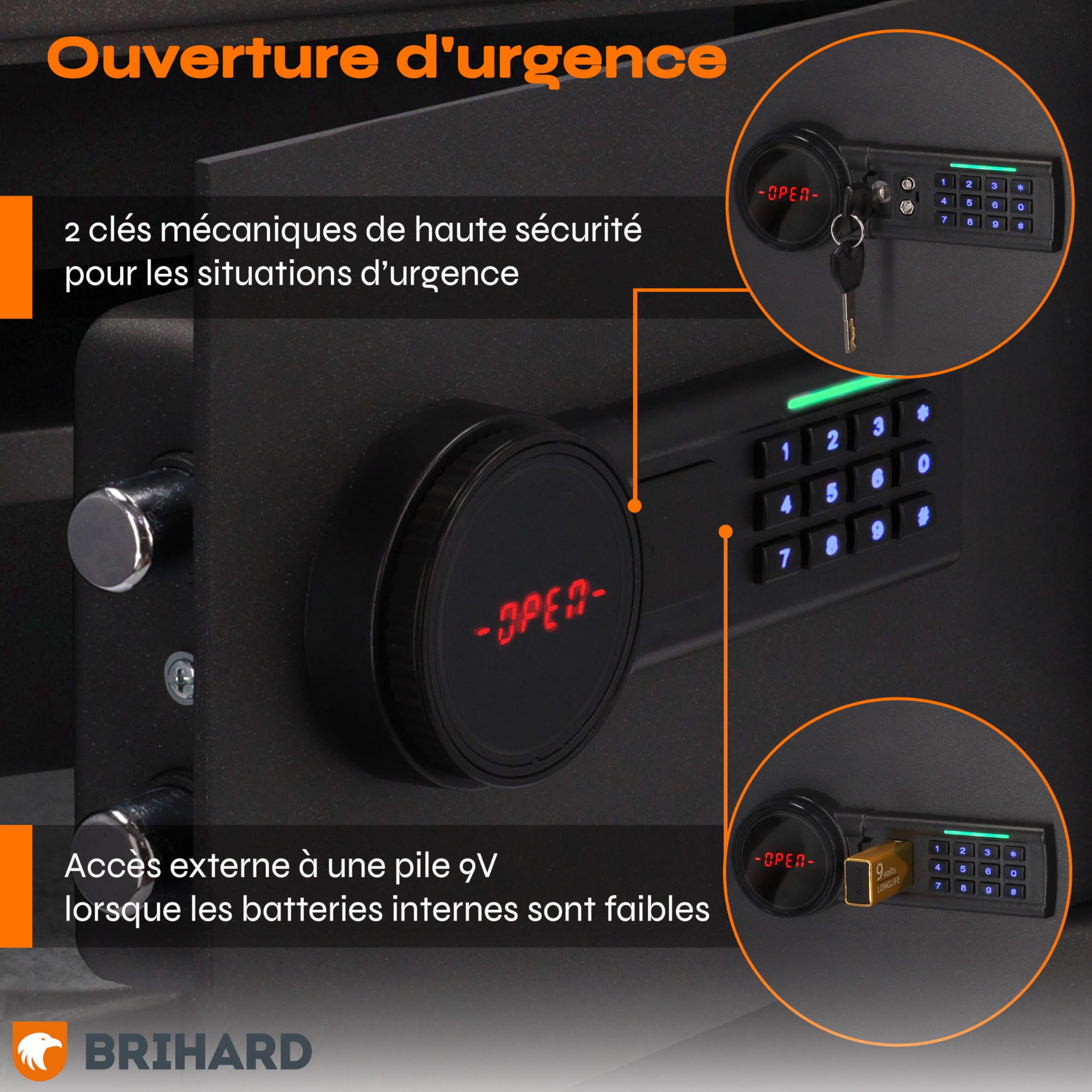 Coffre-fort de dépôt 25 x 35 x 25 cm avec fente, boîte électronique verrouillable pour argent liquide avec sac ignifuge, coffre-fort de 20 L avec serrure à clavier numérique et écran LCD