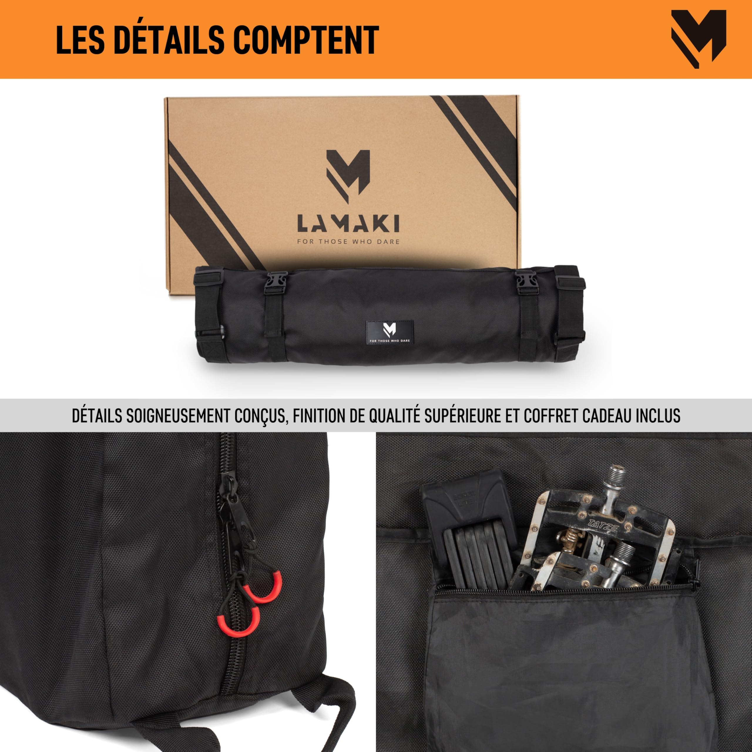 lamaki Housse Transport Velo - Route & Gravel, VTT 26-29 Pouces - Sans Retirer la Roue Arrière - Sac Transport pour Voyage - Housse de Velo Pliable, Robuste en Nylon 1680D