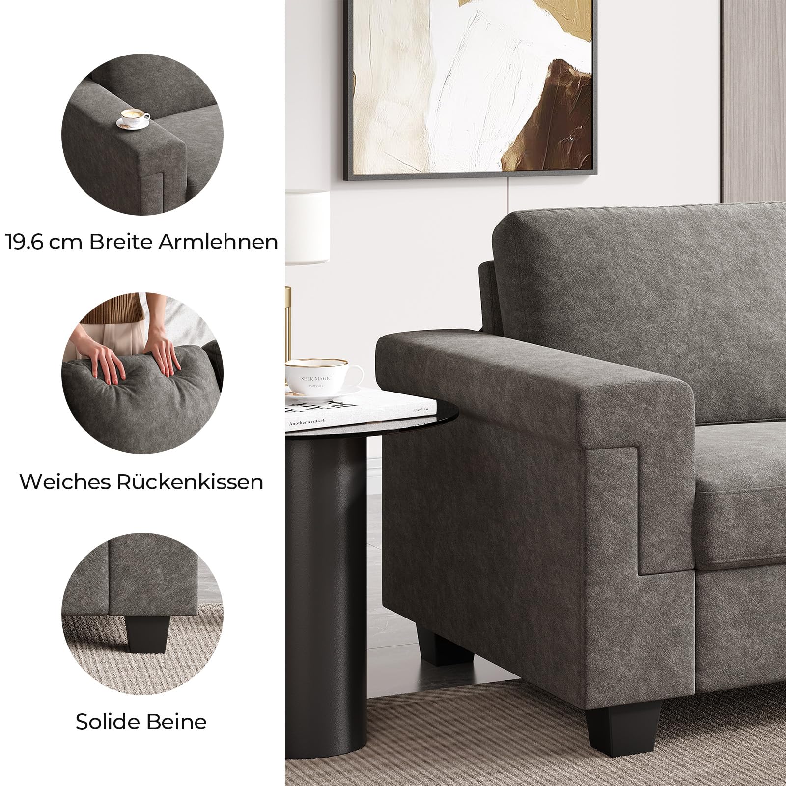 COPIAE 160 cm Kleine Couch für das Wohnzimmer, Hochbelastbares Zweisitzer-Sofa, Samtstoff 2-Sitzer-Couch mit Holzrahmen& Gepolstertem Kissen, Modernes Sofa mit tiefer Sitzfläche für Schlafzimmer Büro