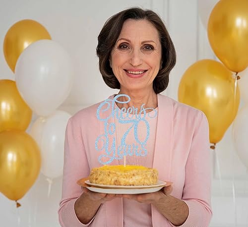 Miniatura 39 de Decoración para tartas de Cheers to 70 Years – Suministros de decoración de pasteles de cumpleaños 70 con purpurina dorada, perfecto para 70