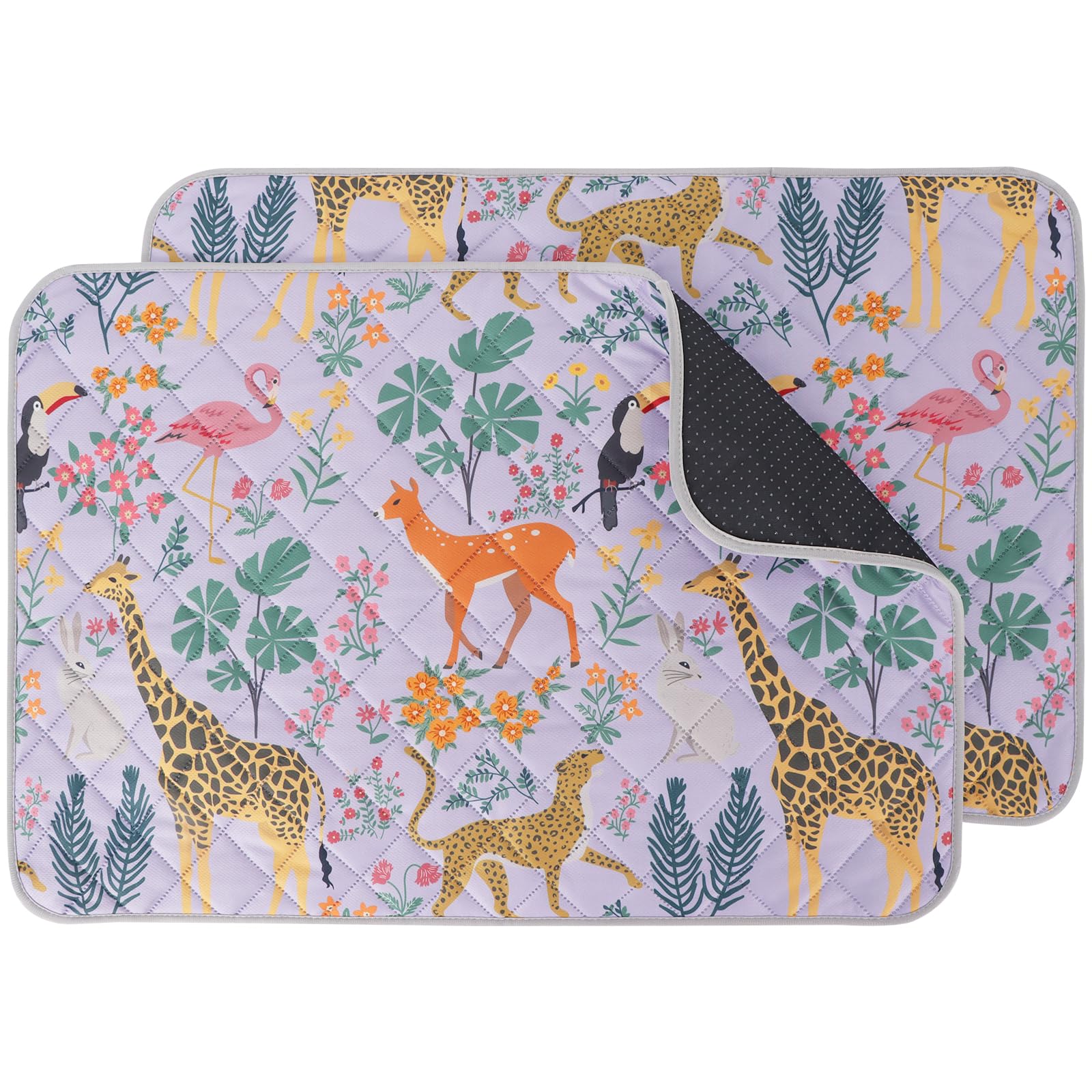 IEUUMLER Washable Pee Pads for Dogs, 2 Pack Reusable Waterproof Puppy Pads, Non-Slip Super Absorbent Dog Training Pad for Playpen Crate Bed EU013 Dusty Lavender Jungle, 30x20