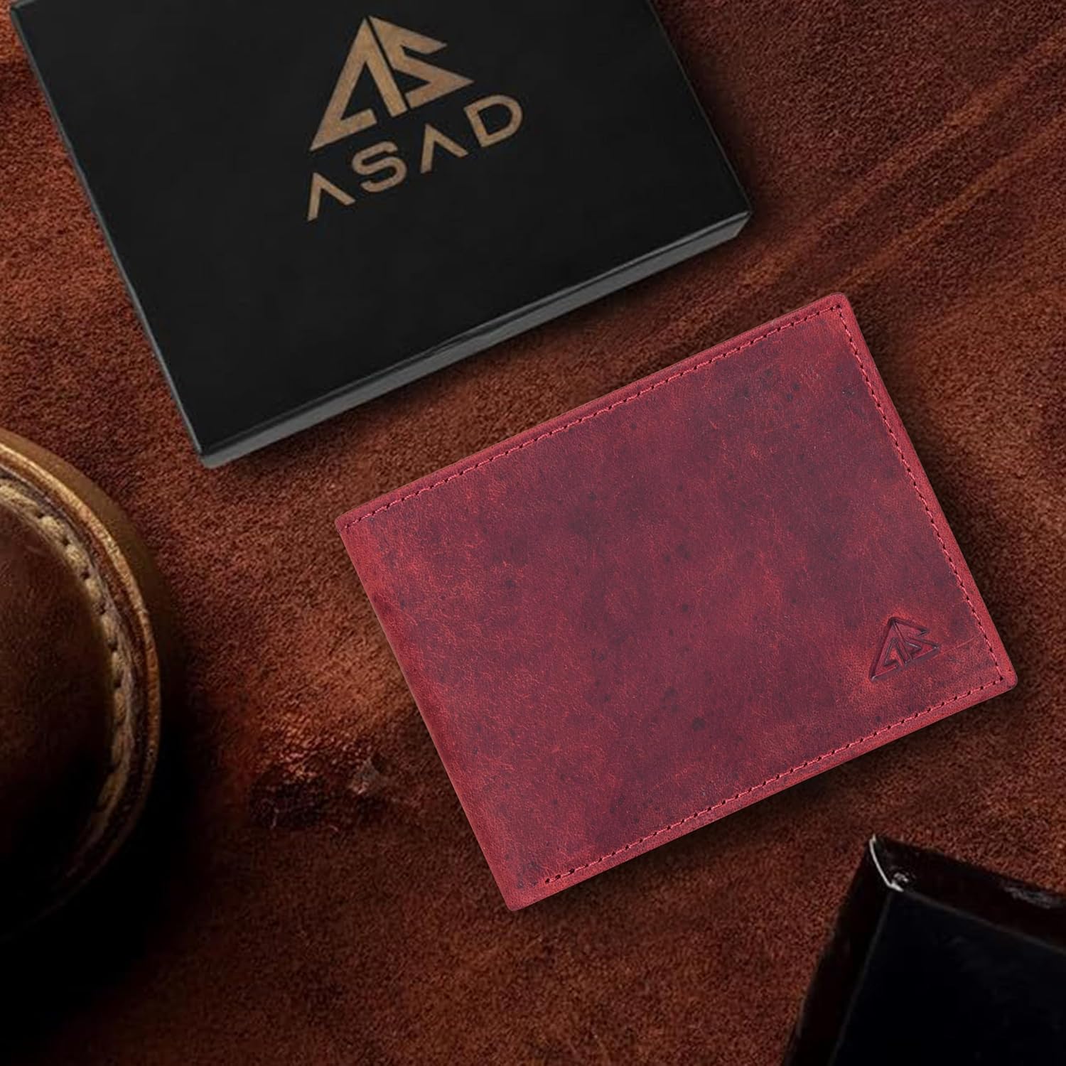 ASAD Leather Bifold Wallet for Men | Genuine Leather Slim Wallet with RFID Blocking | Double Stitched Durable Design with 2 Note Sections 6 Card Slots 2 Slip Pockets & ID Window | Crazy Horse Bordo - Image 9