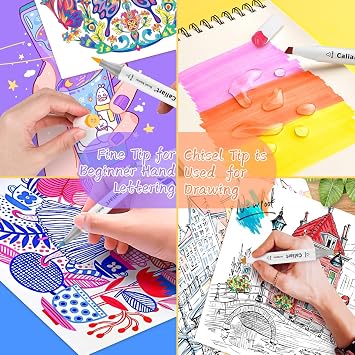 Caliart 41 Colors Alcohol Based Markers, 24-Color Double-Line Outline Markers, Drawing Pens Permanent Markers Mothers Day Gift for Mom Kids Artist Adult Cards Drawing