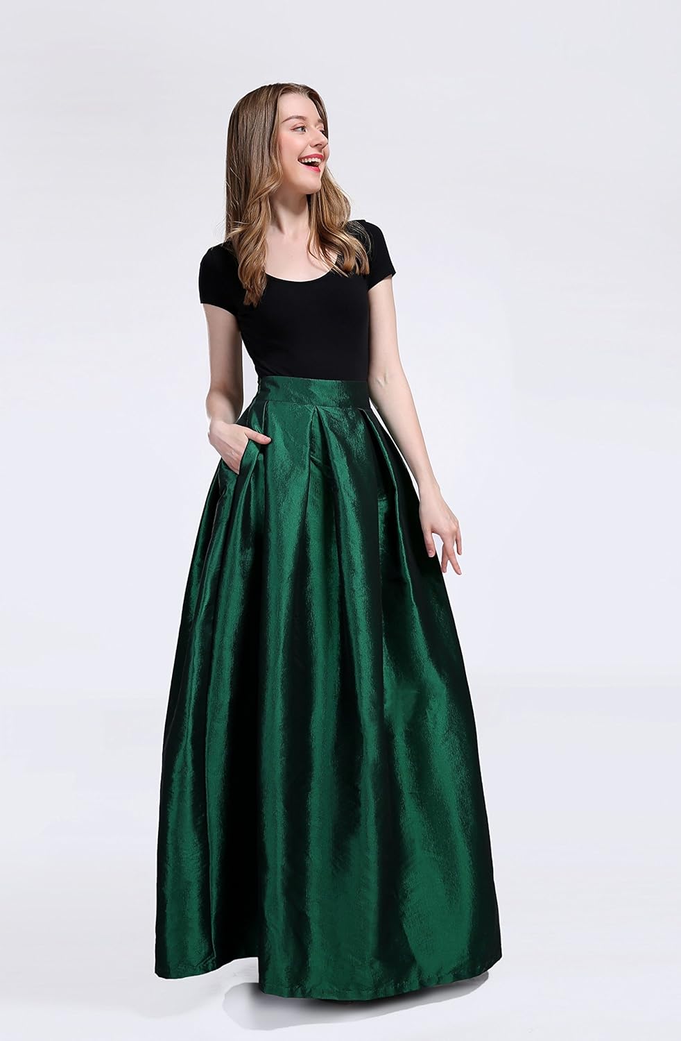 FOLOBE Women's Big Pendulum Taffeta A Line Maxi Skirts Length 43.31in/110cm