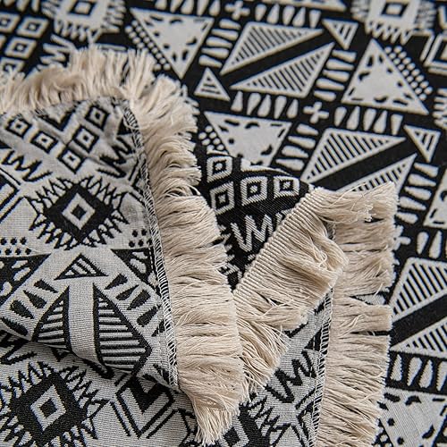 Miniatura 8 de VClife Funda de sofá jacquard bohemio de poliéster suave, color blanco y negro, protector de muebles, funda antideslizante para sofá de 3 cojines,