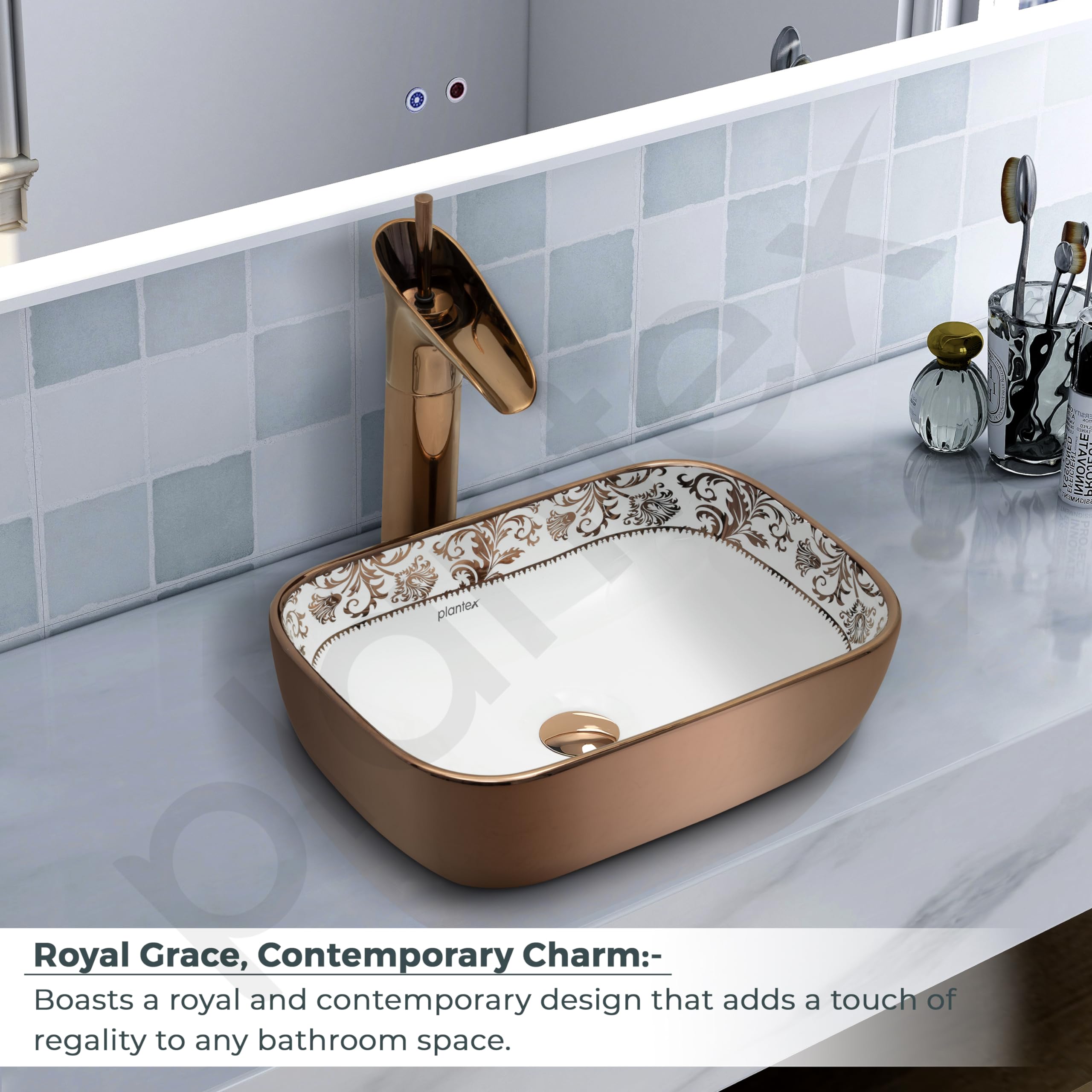 Plantex Ceramic Basin for Bathroom/Table Top Ceramic Wash Basin/Washbasin for Bathroom (14 x 10 x 5 Inch) 2