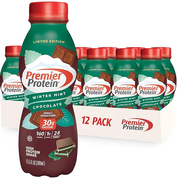 Premier Protein Shake, Limited Edition Winter Mint Chocolate, 30g Protein, 1g Sugar, 24 Vitamins & Minerals, Nutrients to Support Immune Health, 11.5 oz, 12 Pack