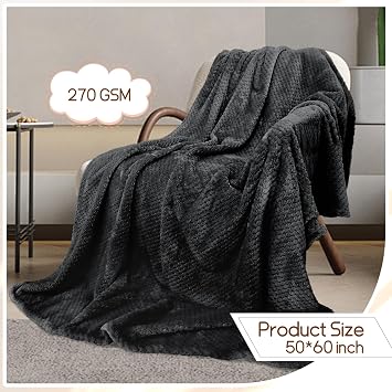 4 Pack Fleece Throw Blankets 50x60 Inches - Oeko-Tex Certified 100, 270 GSM Ultra Soft Plush for Bed, Couch and Cozy Gifts. 3D Waffle Texture, No Shedding No Pilling All Season (Black)