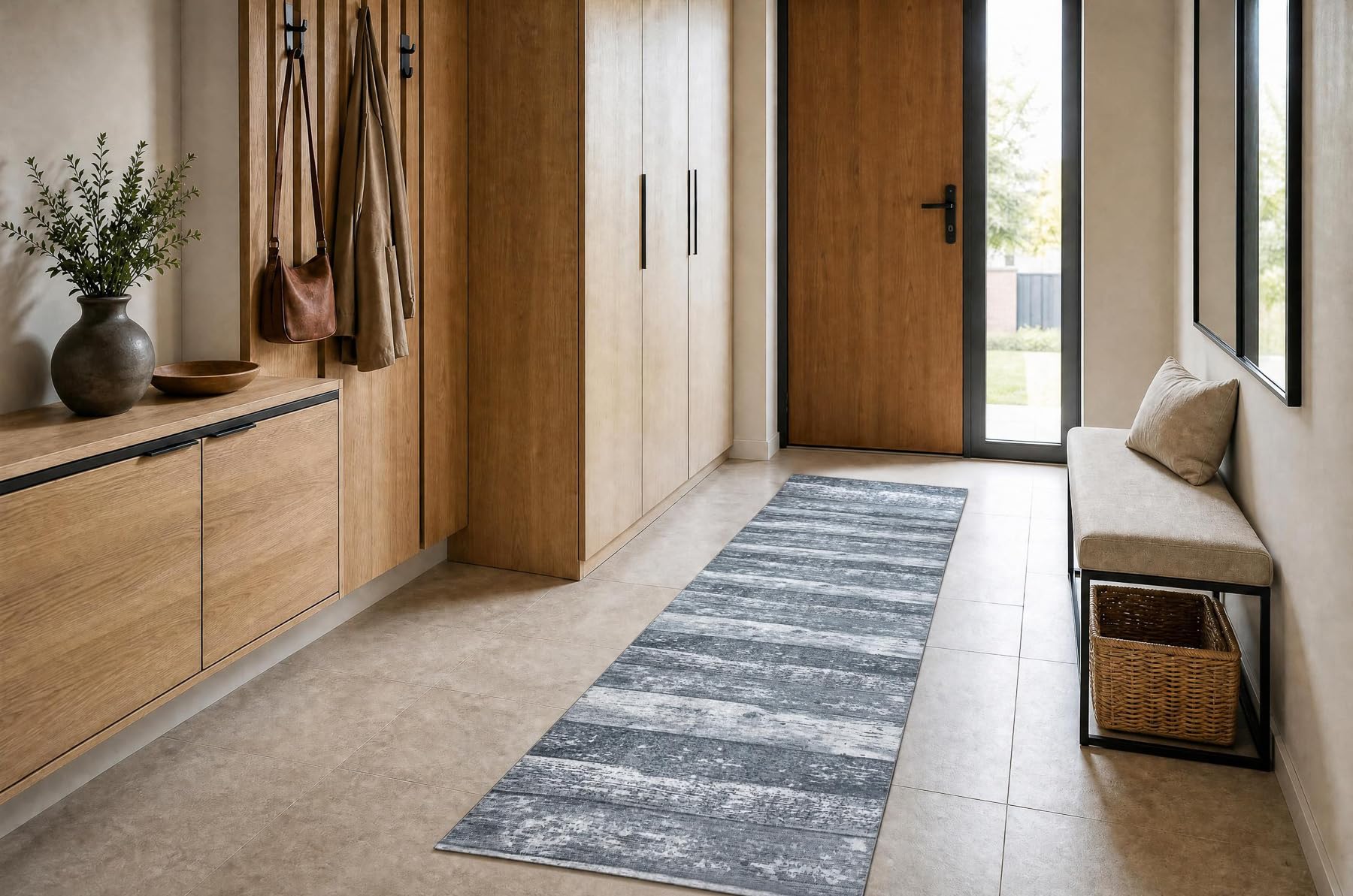 Läufer Antirutsch Lotus DESKI 60930 Bretter grau ZUM WASCHEN 60 cm 60x940 cm grau