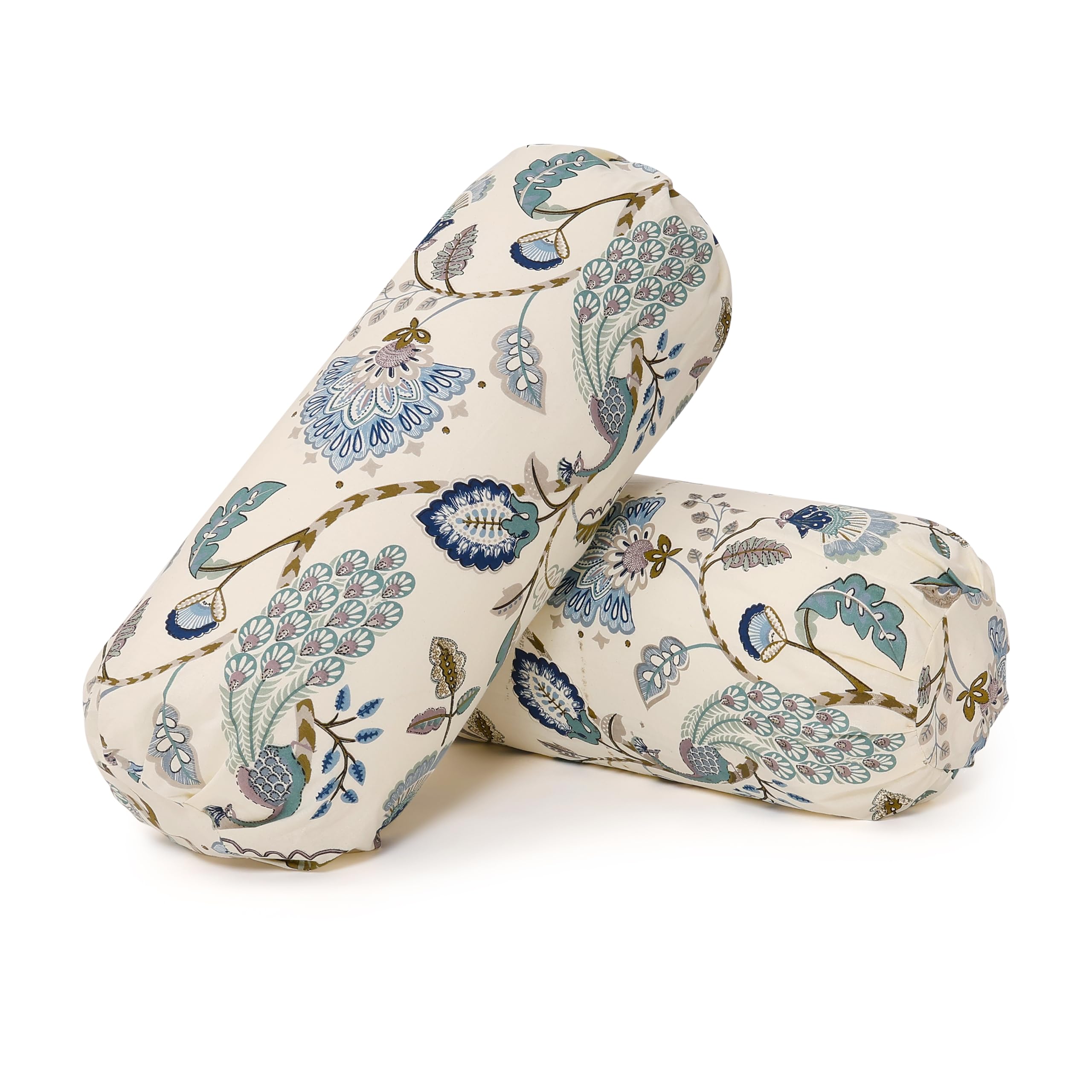 Decorative Bolster Pillows, Floral Pattern, Cylindrical Shape, Set of 2 (Blue, 32 * 16 inch)-image-10