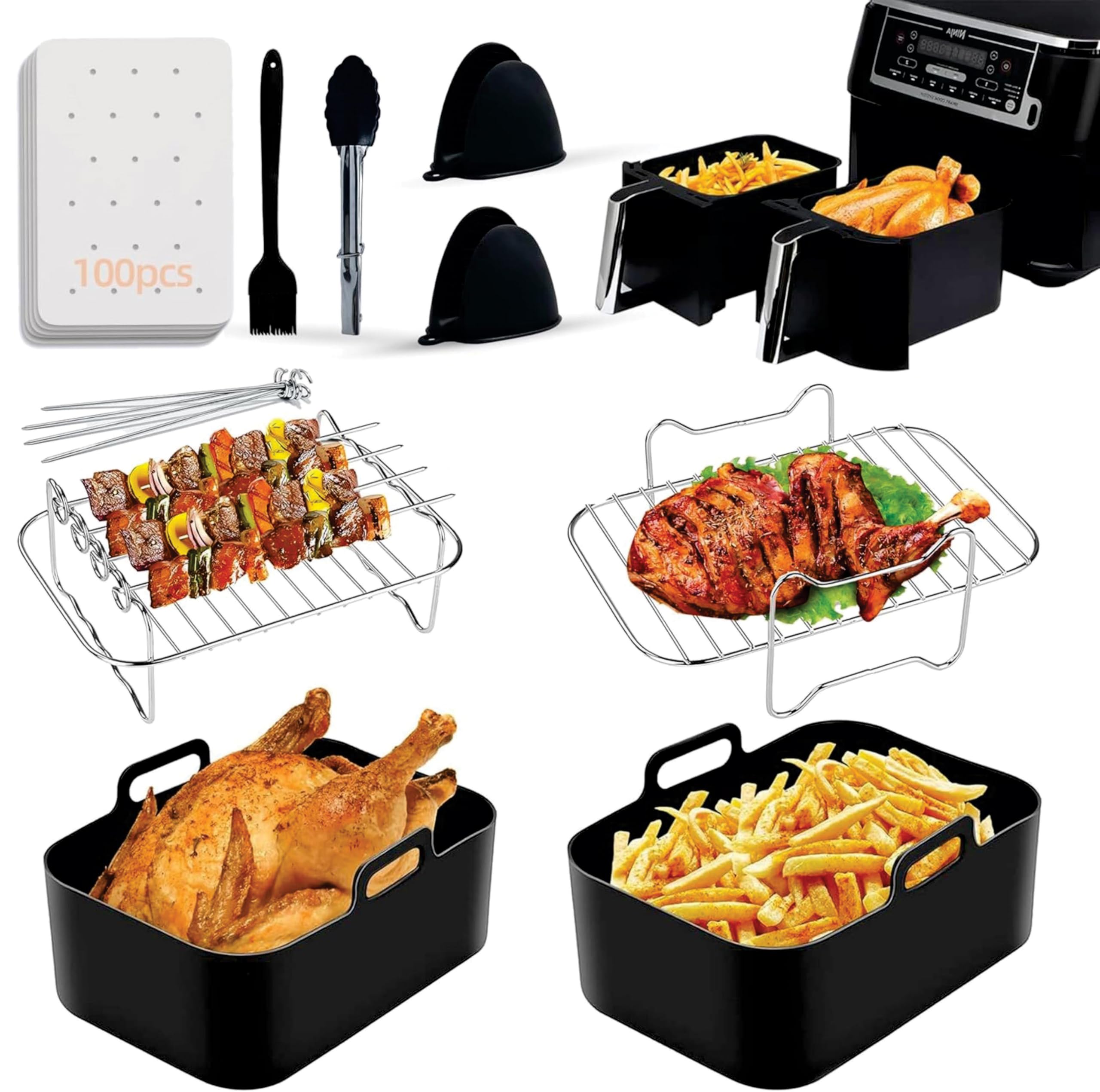 230 Fodere Usa E Getta Per Friggitrice Ad Aria, Con Manico Curvo, Compatibili Con Ninja Dual Zone, Instant Vortex, Tower E Altre, Resistenti Al Calore Fino A 232°C - 2
