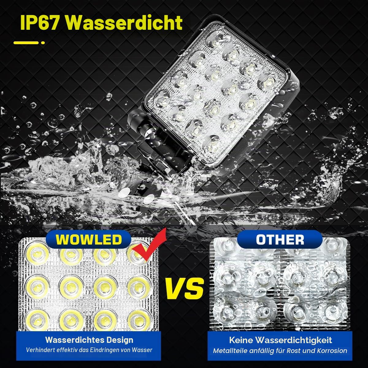 12V tragbare LED-Arbeitsleuchte mit Befestigungsklemme, Bootsleuchte mit zwei Stromversorgungsmöglichkeiten (Zigarettenanzünder und Klemme), LED-Streuerkapsel 48W 12V Marine-Leuchten Trucks, 4X4