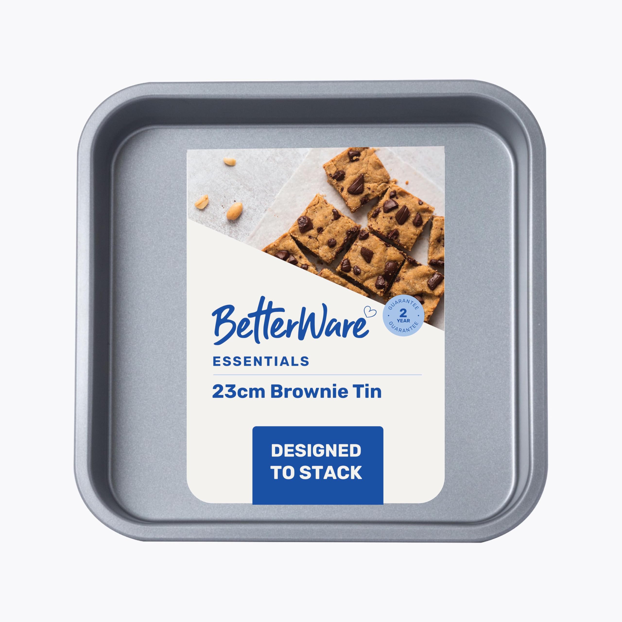 BetterWare Essentials 23cm Non-Stick Brownie Tin | Low-Carbon Steel Brownie Pan | Dishwasher & Freezer Safe | Stackable Design | BetterWare Essentials Cake Sets