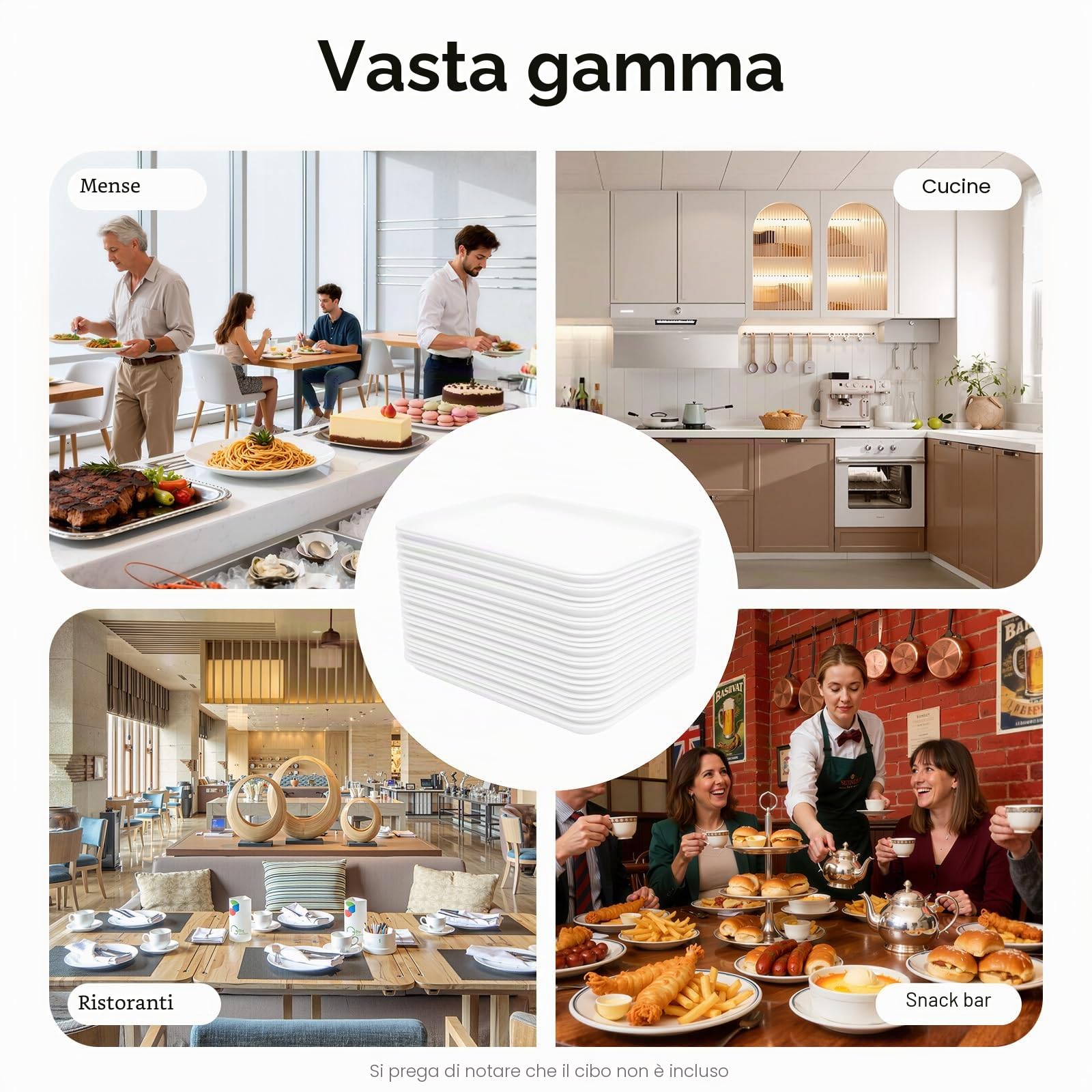 24 Pezzi Vassoi da Porzione, Vassoio Rettangolare in Plastica per Dolci, Grandi Piatti da Porzione, Plastica di Qualità Alimentare per Cucina e Sala da Pranzo, 36 * 27 * 2 cm (Bianco)