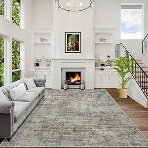 9x12 Area Rugs Washable Rug: Modern Abstract Living Room Rug Soft Anti-Skid Thin Carpet Indoor Floor Non-Shedding Carpets for Bedroom Dining Room Farmhouse Nursery Home Office Brown Black