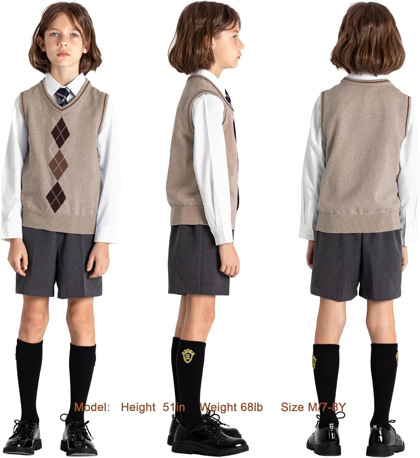BOBOYOYO Boys Argyle Sweater Vest 100% Cotton V-Neck Vest Kids Uniform Sleeveless Sweaters for Children 5-12Y - Image 2