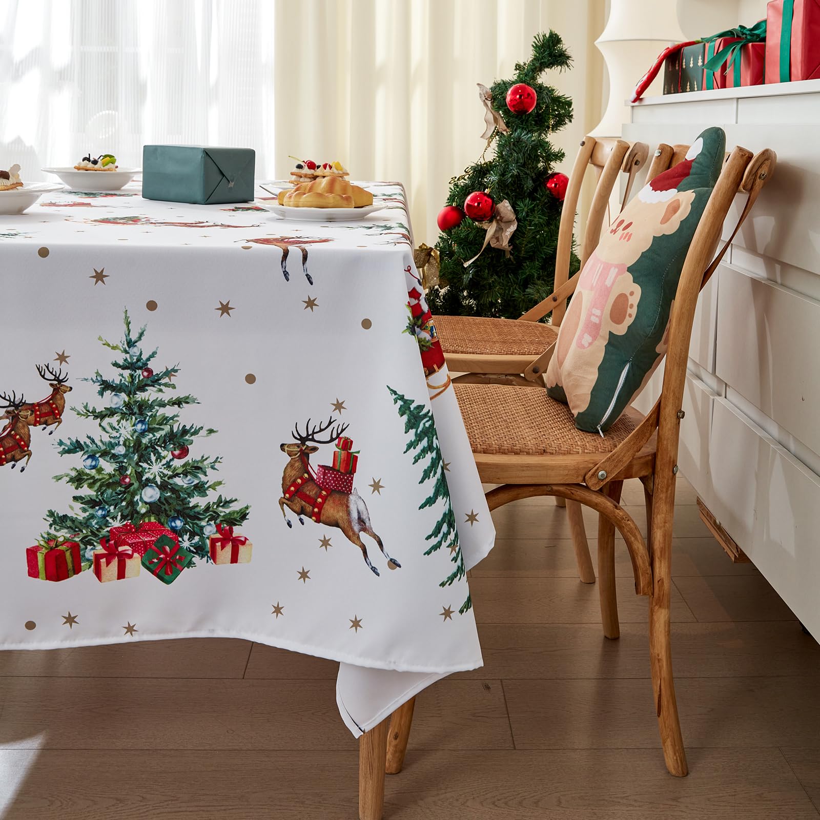 Mantel de Navidad, lavable, mantel de Navidad, mantel de Navidad, mantel de jardín, redondo, ovalado, rectangular, para interior (blanco, rectangular, 100 x 140 cm)