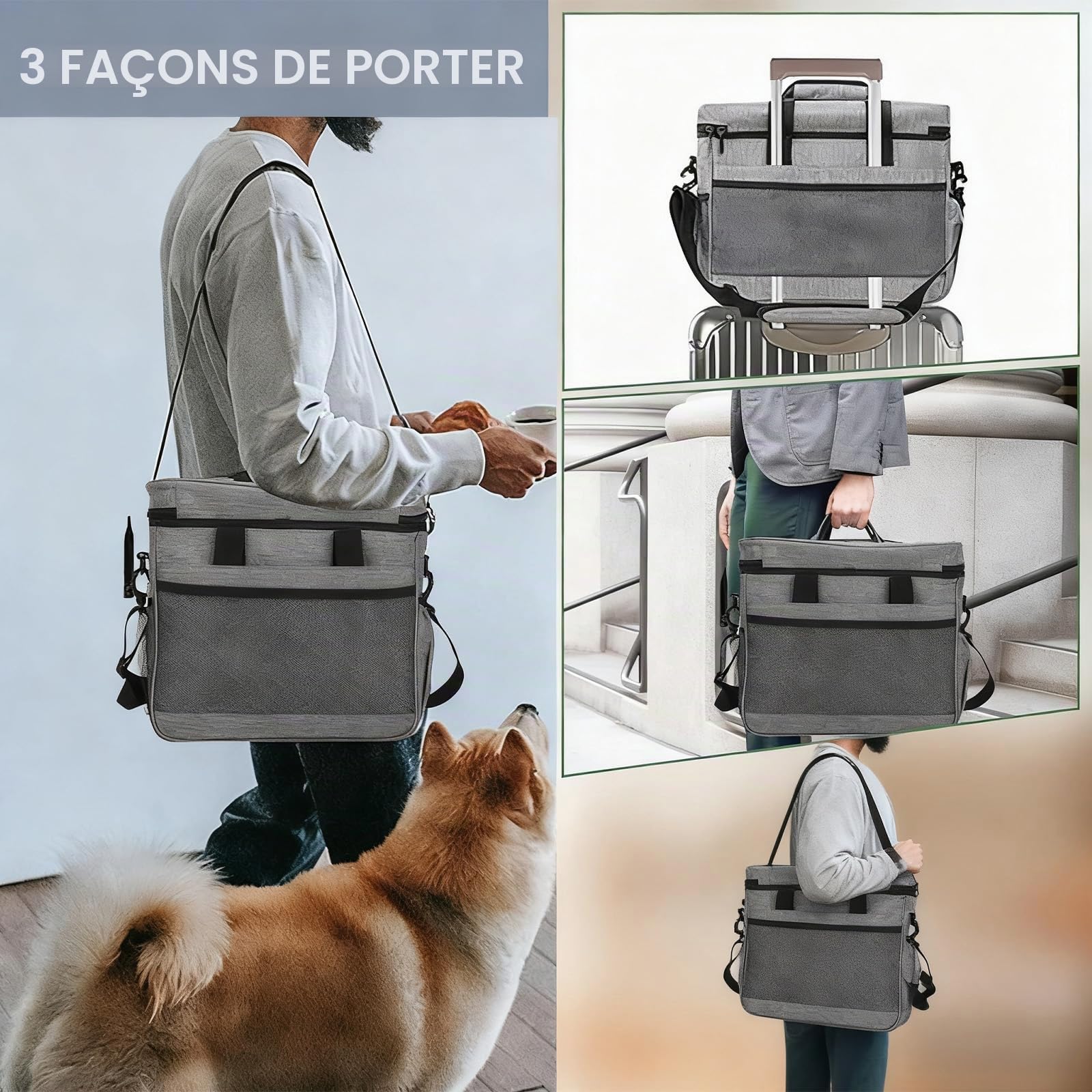 Sac de voyage pour chien avec 2 récipients et 2 bols pliables, imperméable | Bagage canin grande capacité, rangement repas et accessoires, adapté aux voyages, au camping, à la randonnée et à l’avion