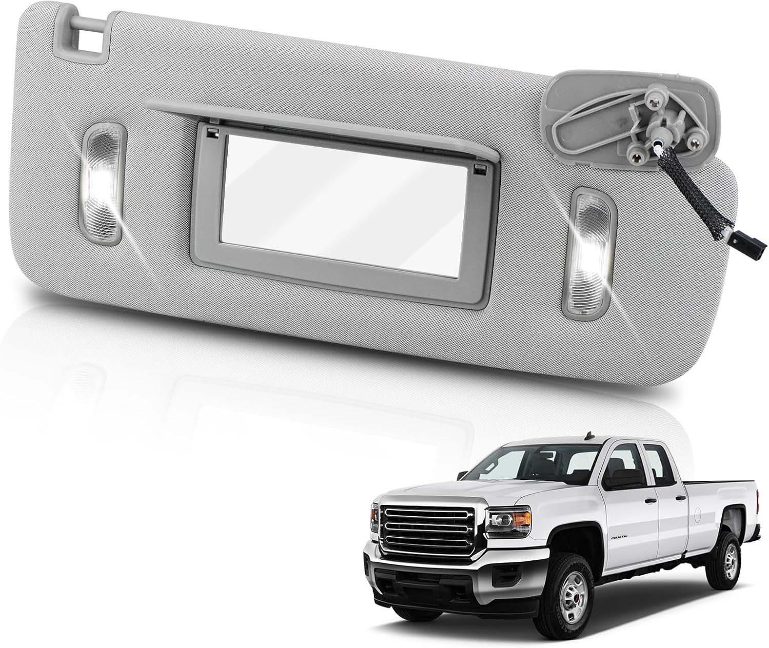 Right Passenger Side Sun Visor with Lighted Mirror Compatible with 2014-2019 Chevy Silverado & GMC Sierra - Replace# 23459643, Gray
