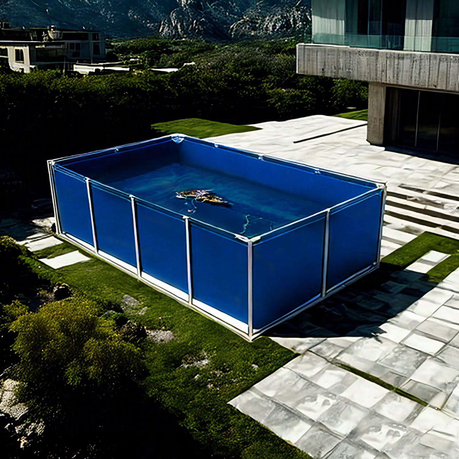 Large Framed Rectangular Swimming Pool, Above Ground Steel Frame Outdoor Garden Pool for Families & Kids, Easy Assembly, Durable Metal Frame, Includes Repair Patch