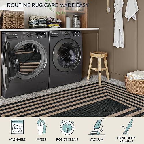 Vista 171 de Lahome Alfombra moderna de yute, de 2 x 8 pies, lavable, para entrada, granja, cocina, antideslizante, para interiores y exteriores, alfombra