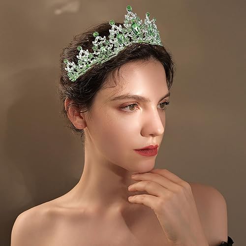 Miniatura 5 de Tiara de boda verde para mujer, corona de reina y tiaras, corona de princesa para mujeres y niñas, diademas de cristal para novia, princesa para