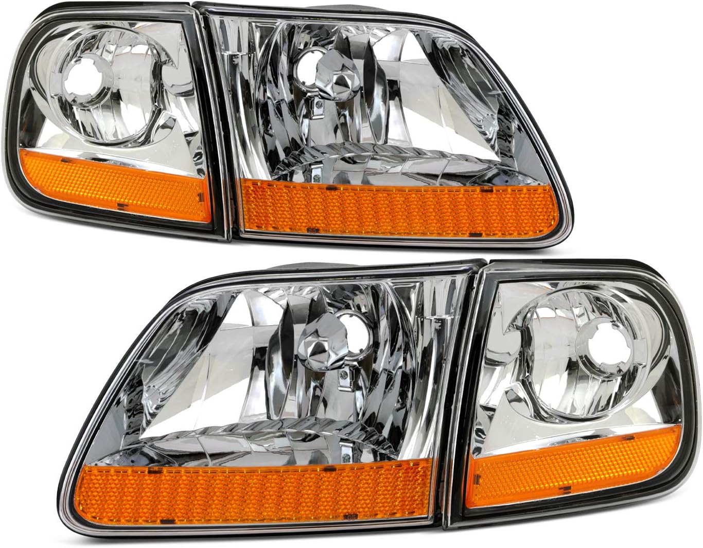 AKKON - Fits 1997-2002 Ford F150 Expedition 97-99 F250 2004 F-150 Heritage [Halogen Type] Black Clear Headlights Pair Left+Right