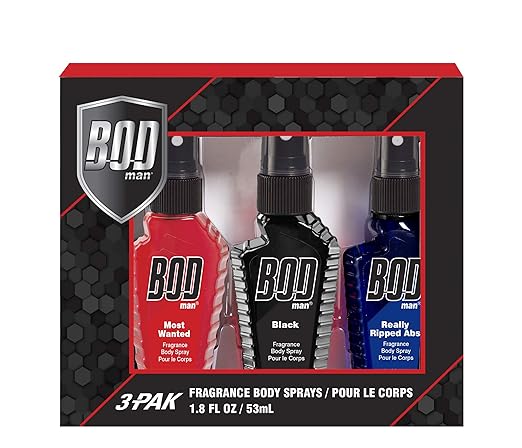 BOD man Variety Fragrance Body Spray Trio Gift Set: Featuring Black, Most Wanted, and Really Ripped Abs, 3x 1.8oz, 5.4 ounces