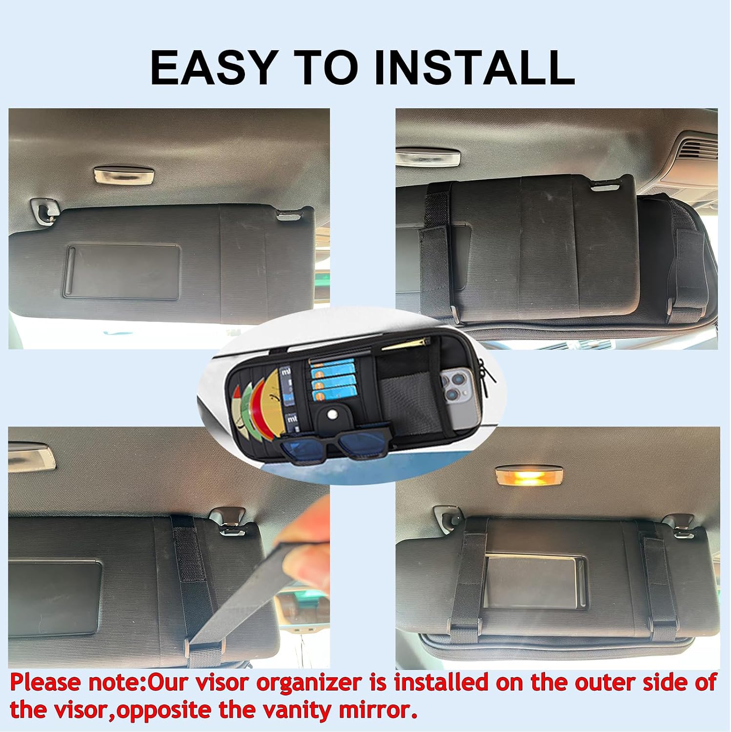 Car Visor Sunshade Extender,Window Shade,Upgraded Version Leather Multi-Pocket Storage Bag for Car/SUV/Truck with 13CD Holders,Sunglass Clip,Card Holder,Anti-Glare Sun Blocker for Driver