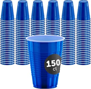 DecorRack Blue Plastic Cups, 12 oz Disposable Cups, Party Supplies (150 Count)