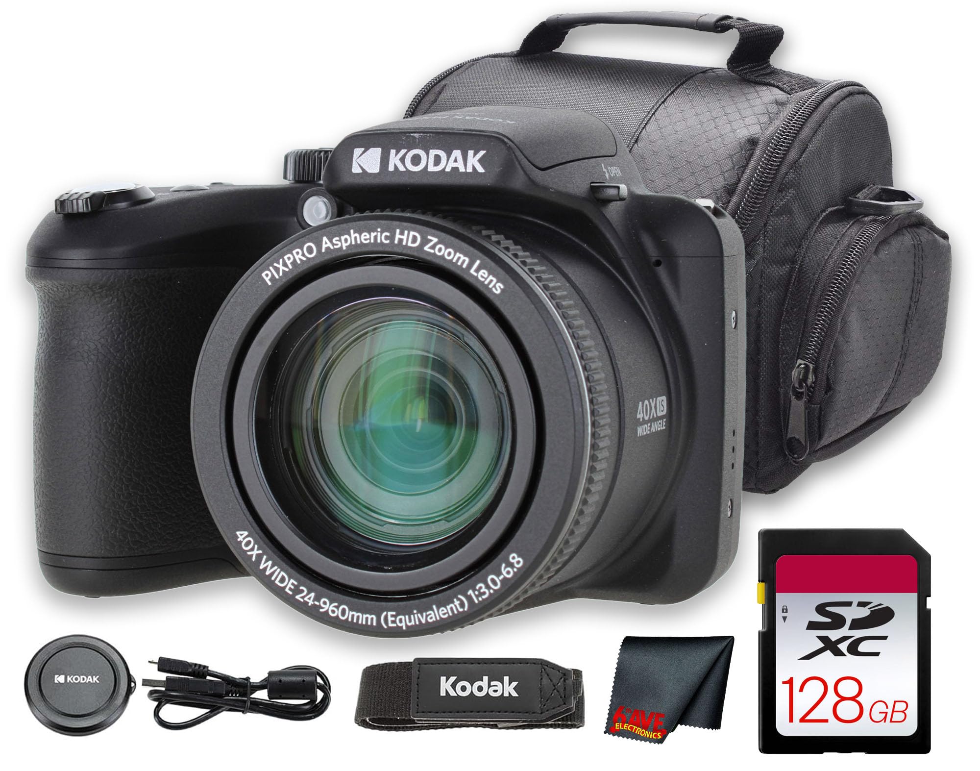 Kodak PIXPRO AZ405 Digital Camera (Black) | 20MP Sensor, 40x Optical Zoom, 24mm Wide-Angle Lens & Optical Image Stabilization | Great for Travel & Everyday Photos (AZ405BK) + 128GB Card + Bag + Cloth-picture-12