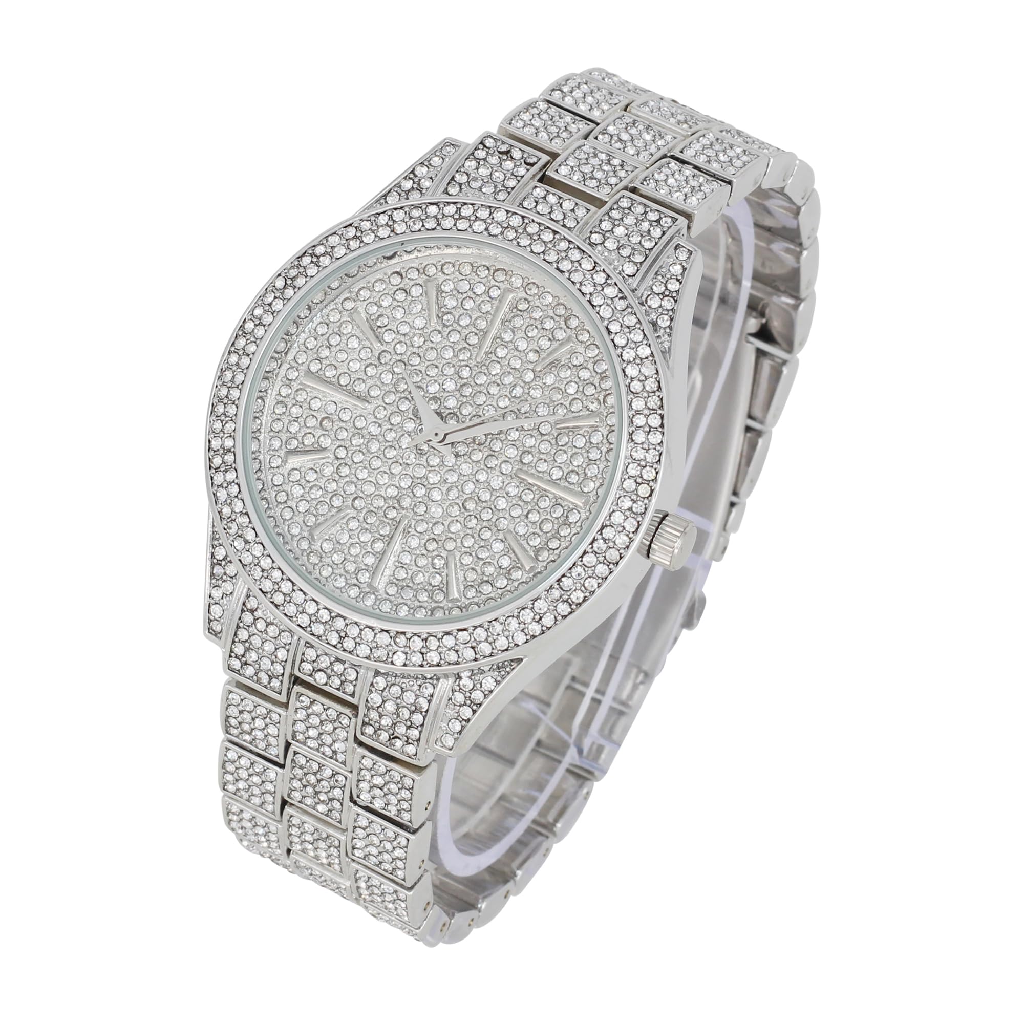 Charles Raymond Bling'ed Out Sophisticated Diamond Ritzy Iced Sporty Faux Chrono Decor Luxury Timepiece – ST10567 Silver