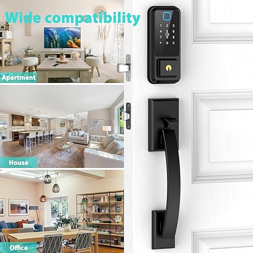 Miniatura 6 de Cerraduras inteligentes WiFi para puerta delantera con juego de manija, control de aplicación, cerradura de puerta de entrada sin llave, cerrojo de