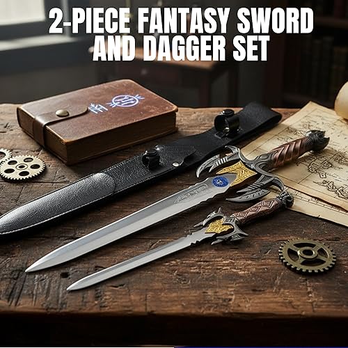 Miniatura 3 de Szco Supplies - Juego de 2 piezas de daga de fantasía medieval con funda de cuero