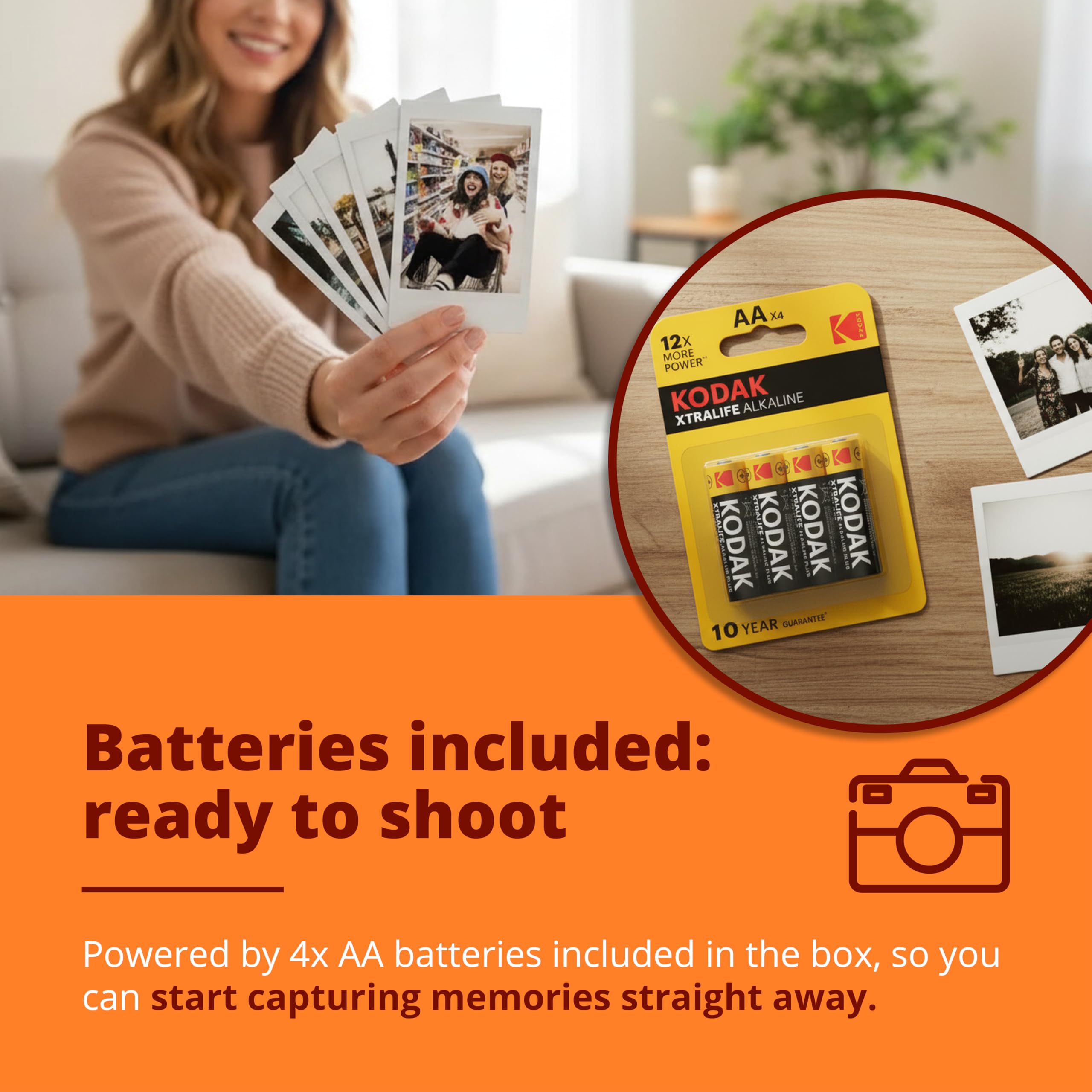 Instant Camera Bundle with Fujifilm Mini 12 Camera, Fujifilm 20 Shot Mini Film, 4 x AA Batteries, Wall Album, Clikoze Lens Cloth and Instant Photography Tips Card (White) — view 5
