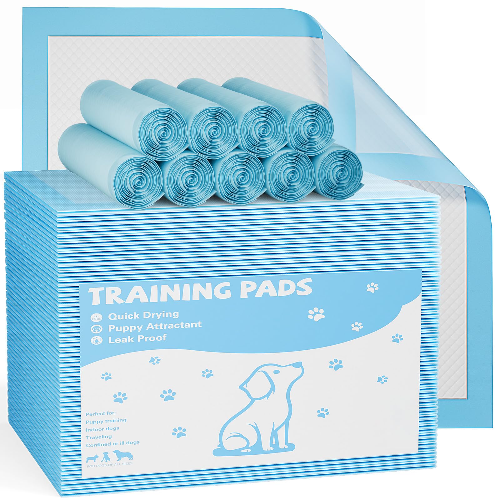 Sweetcrispy 100 Count Dog Puppy Training Pee Pads - Absorbency Disposable Underpads, Leakprood and Quick Drying, Regular Size 22''x 22'' for Potty Training, Incontinence Pads