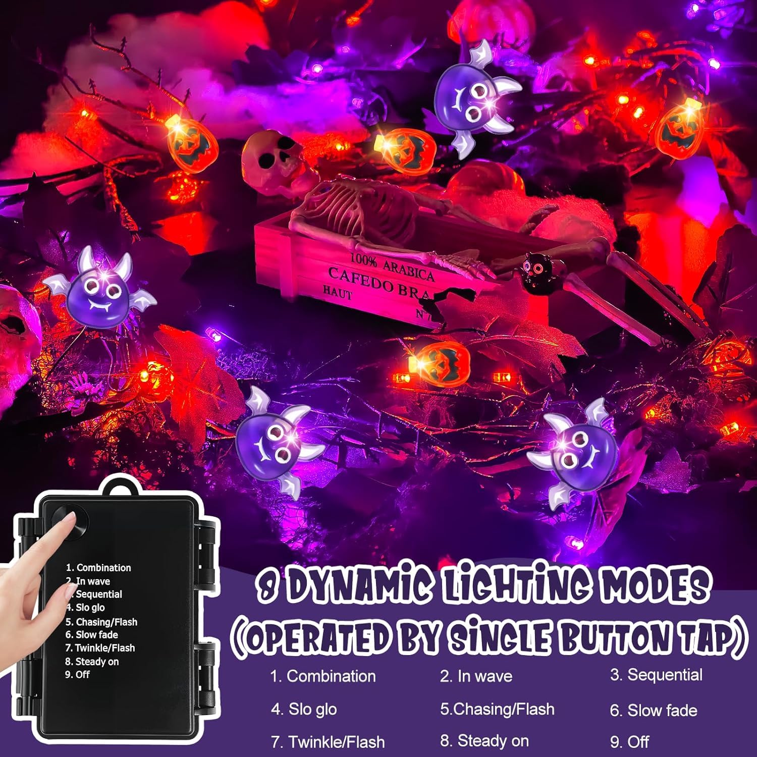 54 diody LED, Halloween, wierzba, winorośl, sztuczne rośliny, łańcuch świetlny, 8 trybów, możliwość ściemniania, elastyczne, DIY, gałąź drzewa, na imprezę, wystrój domu