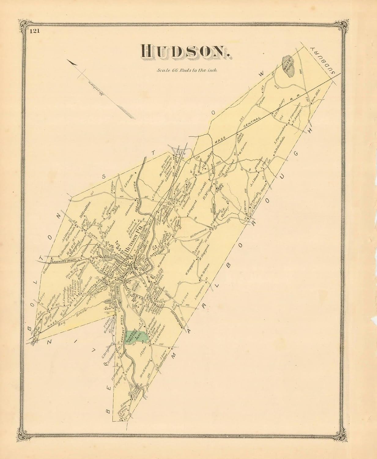 Amazon|歴史的な絵画地図 マサチューセッツ州ミドルセックス郡アトラス ハドソン1875 ヴィンテージポスターアート複製 24in