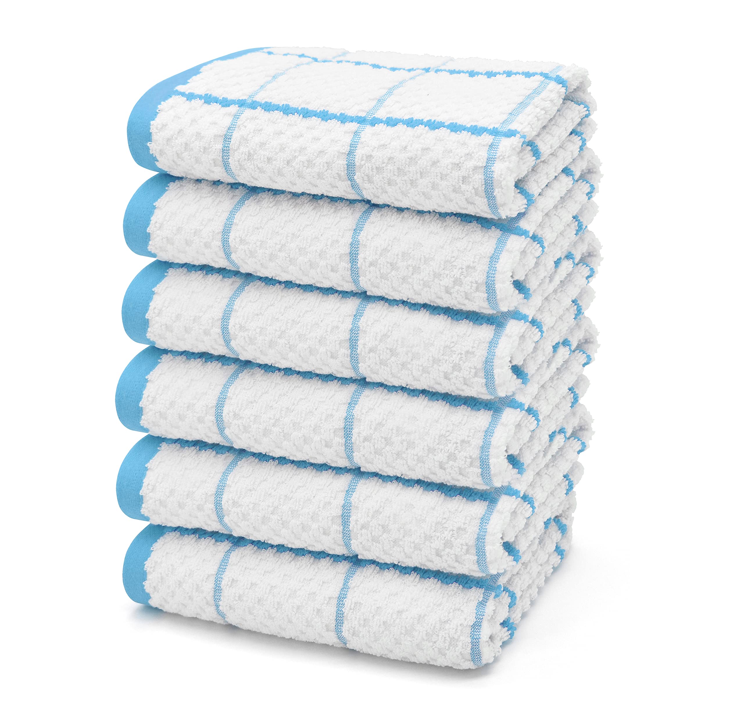 Velosso 6 Pack Jumbo Large Checkered Chunky Kitchen Towels Set 100% Supreme Ring Spun Cotton Super Soft and Absorbent Dish Towels, Tea Towels (Teal Blue, Checkered)