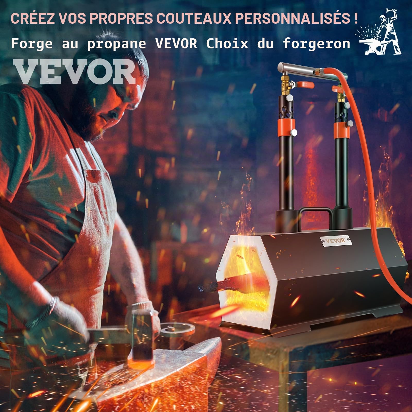 VEVOR Forge à Gaz Propane avec 2 Brûleurs Four de Fusion au Propane Max 1427 ℃ Four de Forge à Gaz Efficace Économique Fabrication Couteaux Forgeage Métaux pour Couteliers Maréchaux-Ferrants Forgerons