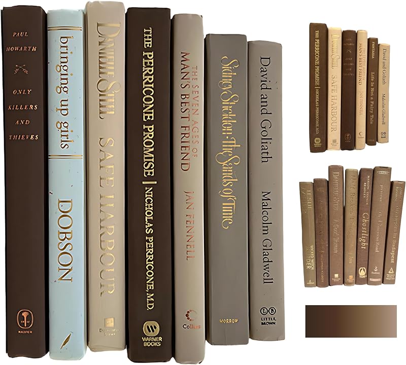 Libros decorativos para decoración del hogar: pila de tapa dura real en colores seleccionados, colección de mesa de centro, estética de diseño de interiores, decoraciones de biblioteca recicladas (neutros mixtos, medio pie)