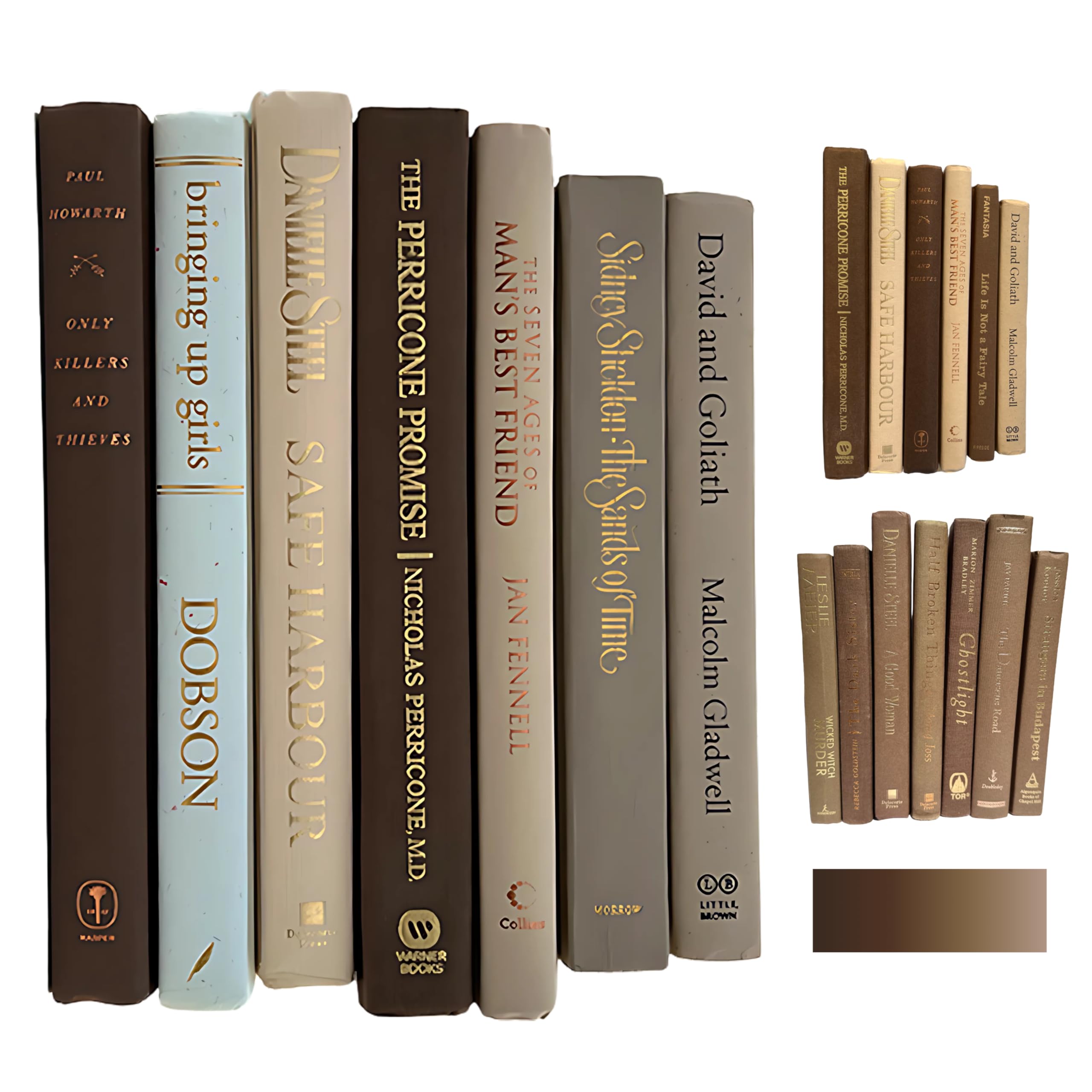 Decorative Books for Home Decor – Real Hardcover Stack in Curated Colors, Coffee Table Collection, Interior Design Aesthetic, Recycled Library Decorations (Mixed Neutrals, Half Foot)