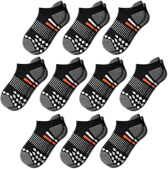 Comfoex 10 Pairs Boys Socks Ankle Athletic Socks For Big Little Kids Cotton Half Cushioned Socks