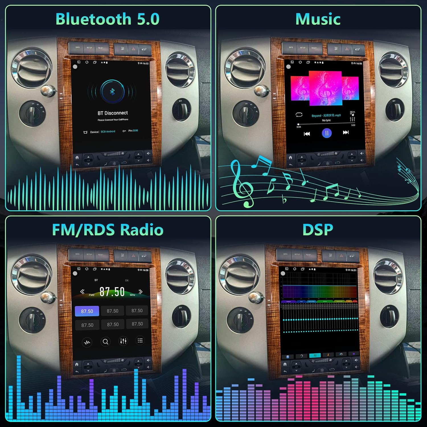 Car Stereo Radio for Ford Expedition 2007-2014, 12.1-Inch HD Touchscreen, Android 13, Tesla Style, Wireless CarPlay and Android Auto, GPS, Bluetooth 5.0, WiFi (Walnut 4+64G)