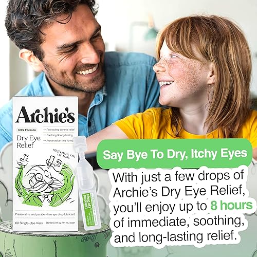 Miniatura 3 de Archie's Remedies, Alivio para ojos secos, gotas para los ojos ultra lubricantes, fórmula limpia y frascos sin conservantes, un solo uso, para