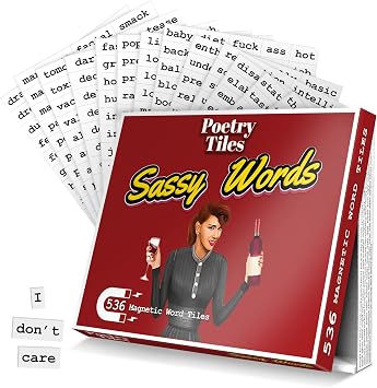 Poetry Tiles Sassy Words Magnet Set 536 Sarcastic, Judgmental, Shady Magnetic Word Kit for Refrigerator Poems and Stories Funny Fridge Magnets for Adults with Spunk and Sass