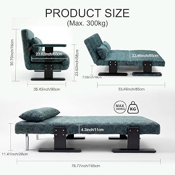 Folding Sofa Bed,101cm Click Clack Convertible Single Chair Bed with Pillow